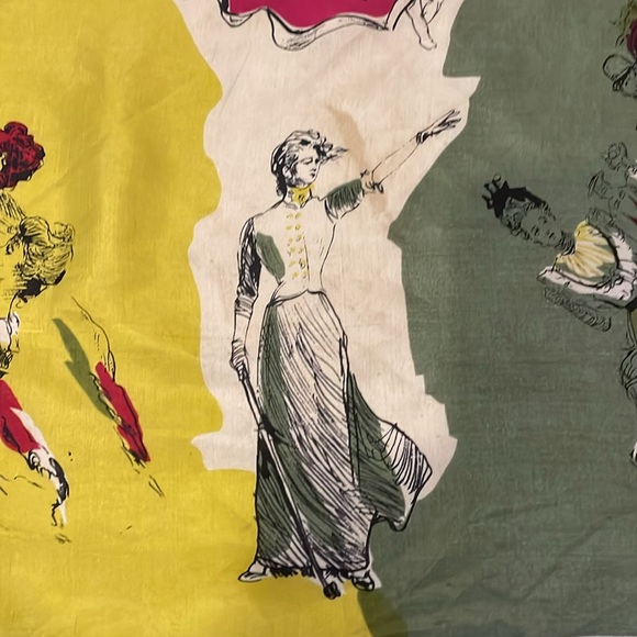 Vintage silk scarf, Victorian style women imprinted - Picture 8 of 15